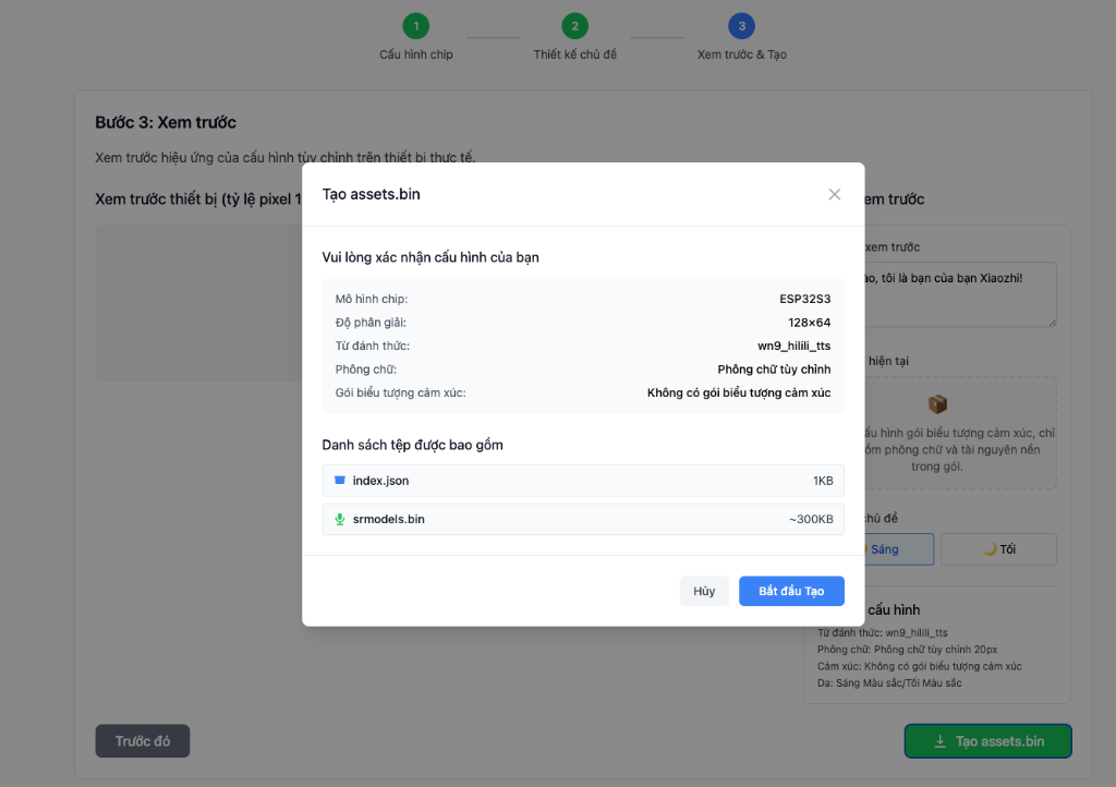 Xác nhận tạo assets.bin