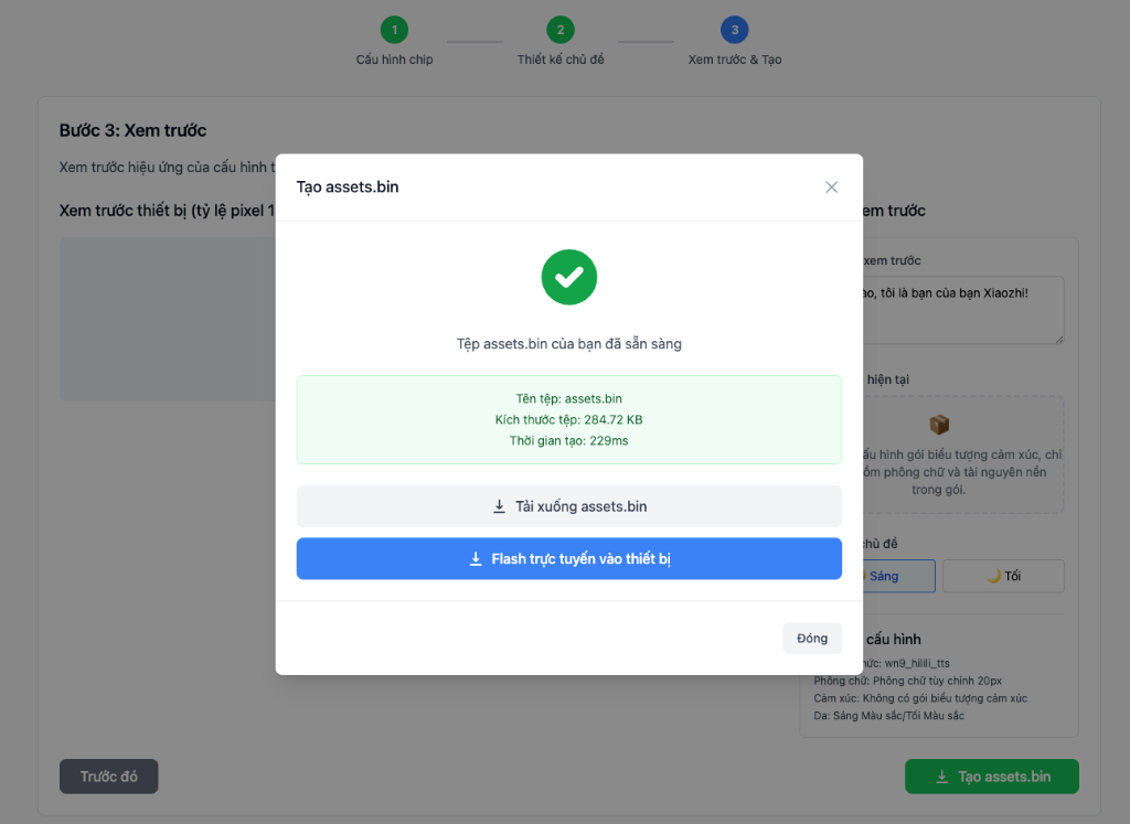 Flash assets.bin hoàn tất