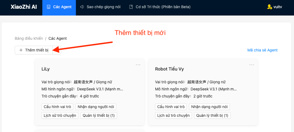 Bảng điều khiển - Các Agent