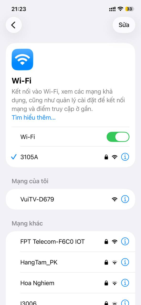 Chọn Wi-Fi VuiTV của robot trên iPhone